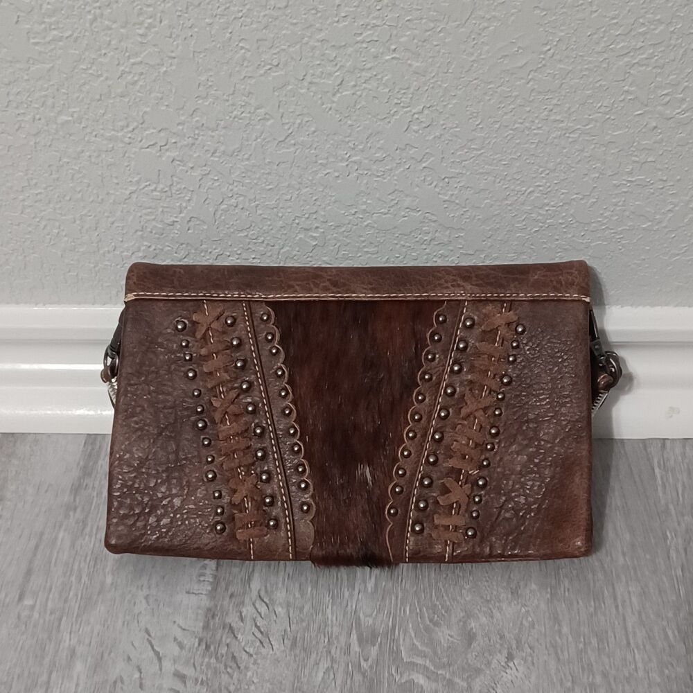 P&G COLLECTION Brown Genuine Leather Crossbody